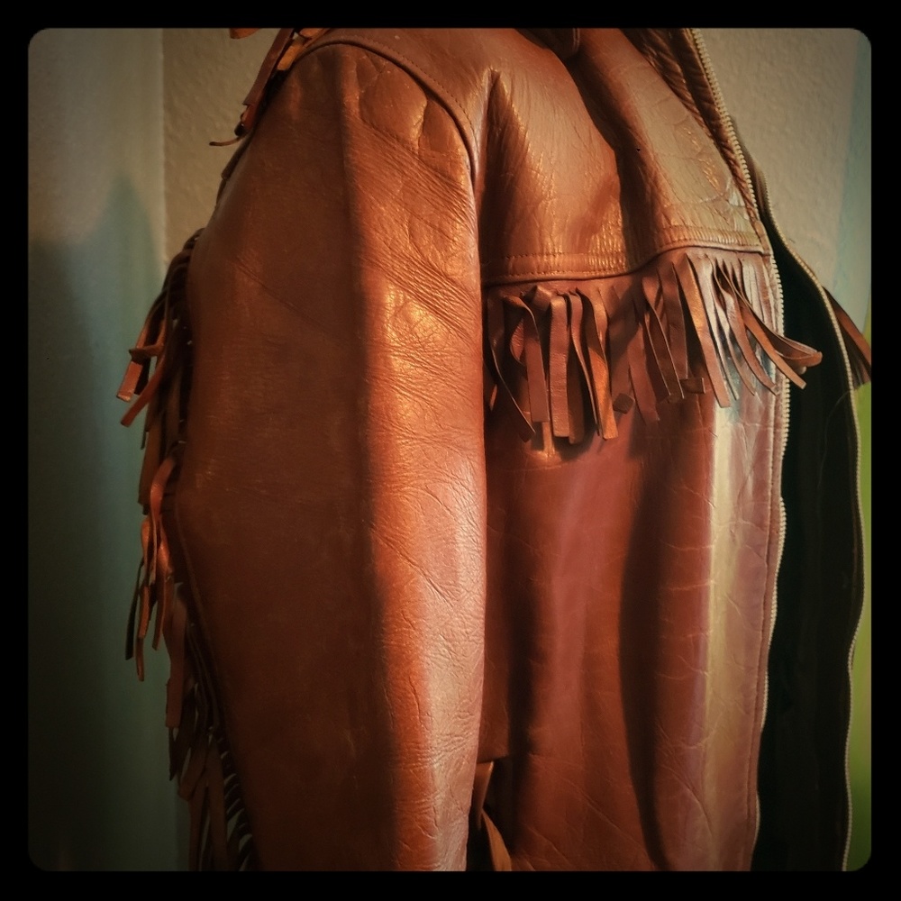 Antique leather fringe jacket. Late 1930s.